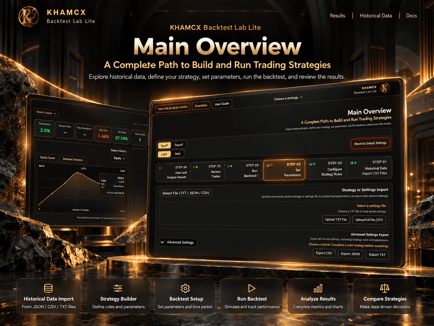 KHAMCX Backtest Lab Lite main interface