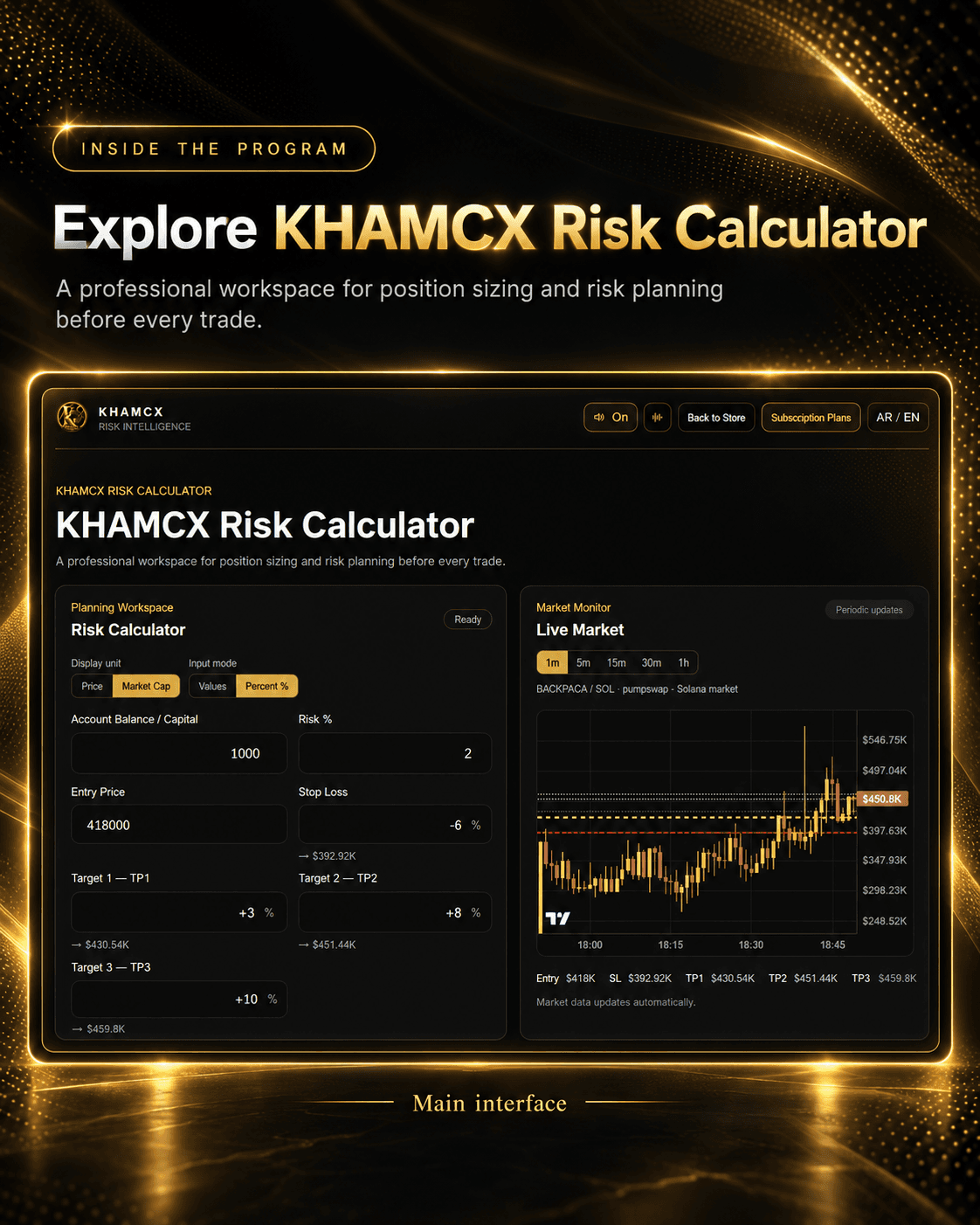KHAMCX Risk Calculator main interface